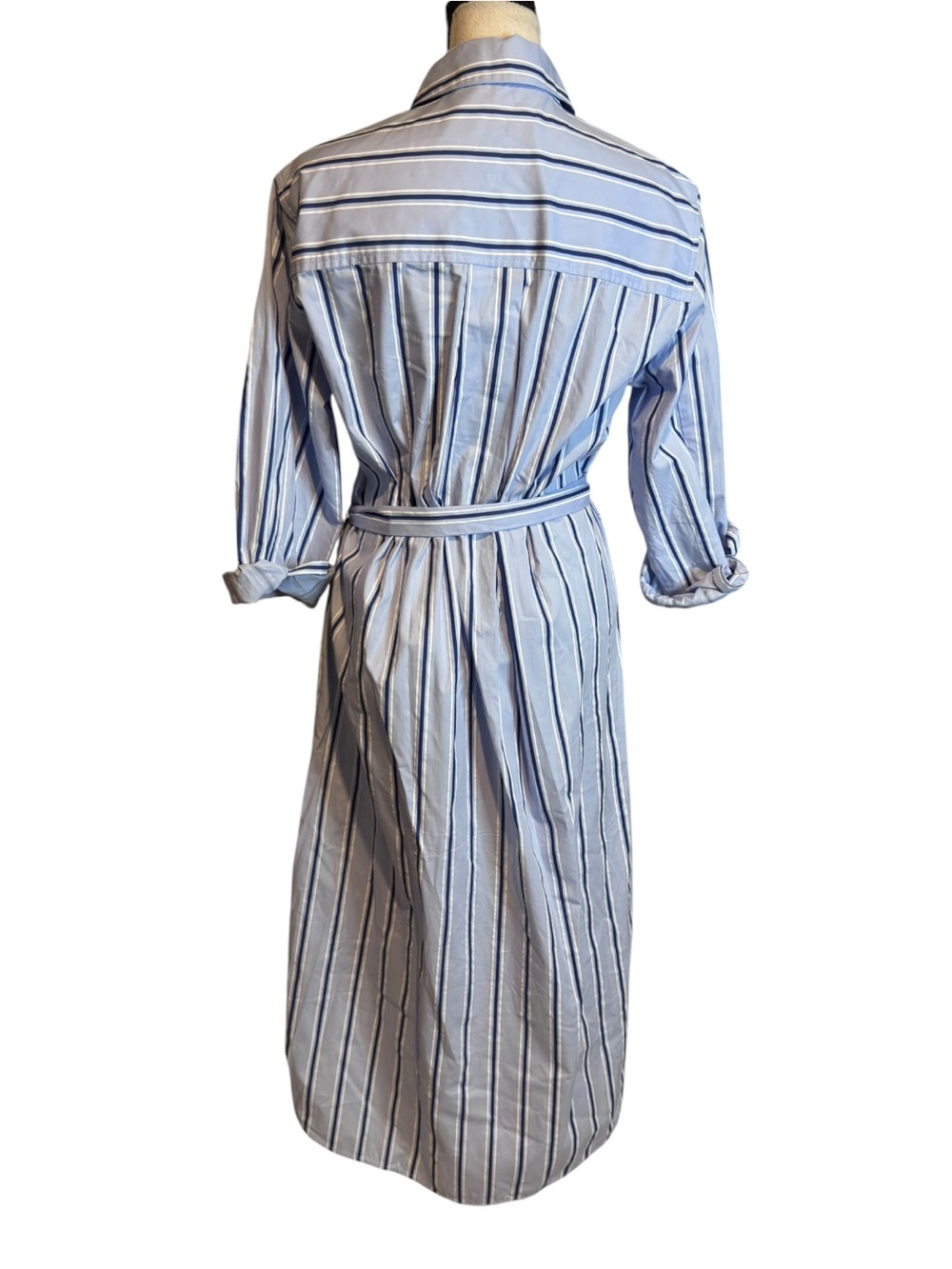 Grey Lab blue striped button front‎ belted midi shirt dress small - Picture 3 of 6